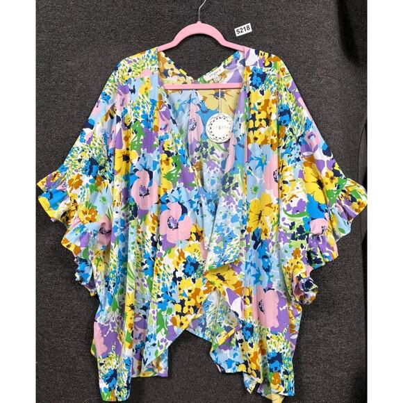 Umgee Tops - Umgee Colorful Floral Open Front Kimono Top Womens 1XL/2XL Blue Yellow Pink NEW